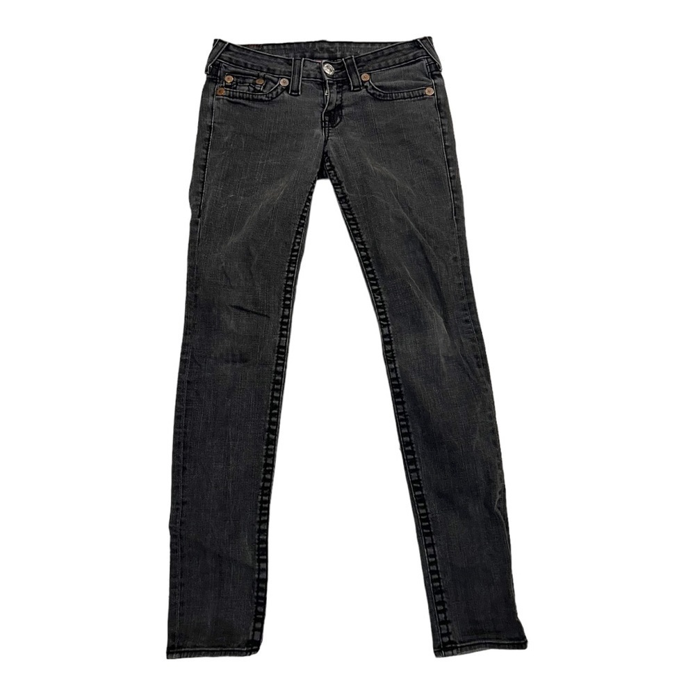 True Religion Stella Big T Black Jeans 29 Made in USA Skinny Low Rise Vintage - Picture 4 of 14